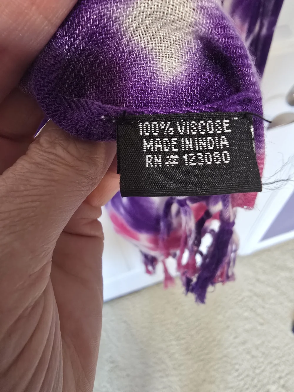 Tie-Dye Fringe Wrap Scarf in Purple and Pink